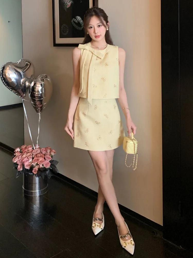 2025 ฤดูร้อนหรูหราขนาดเล็กหอม Tweed 2 ชิ้นชุดผู้หญิงชุด TANK Crop Top + ชุดกระโปรง conjuntos femininos elegantes