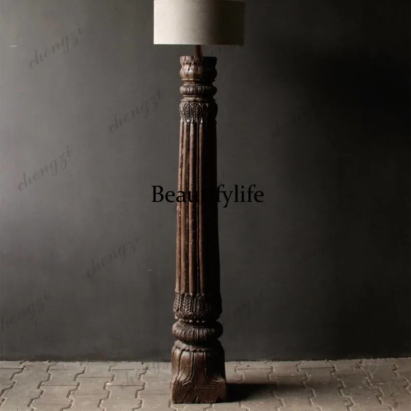 French retro floor lamp antique old creative Roman column carving living room hotel clubhouse decoration