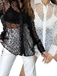 Lanterns Long Sleeve Polka Dots Women Shirt Office Ladies Blouse Buttons Sexy Casual Shirt Thin Tops Women's Clothing