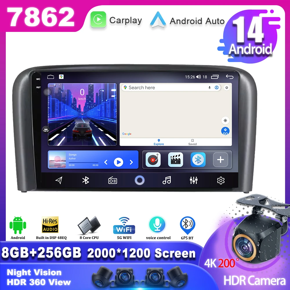 Android 14 For VOLVO S80 S80L V70 2004 2005 2006 2007 2008 2009 2010 2011 Multimedia Player GPS Navigation No 2din DVD 5G WIFI