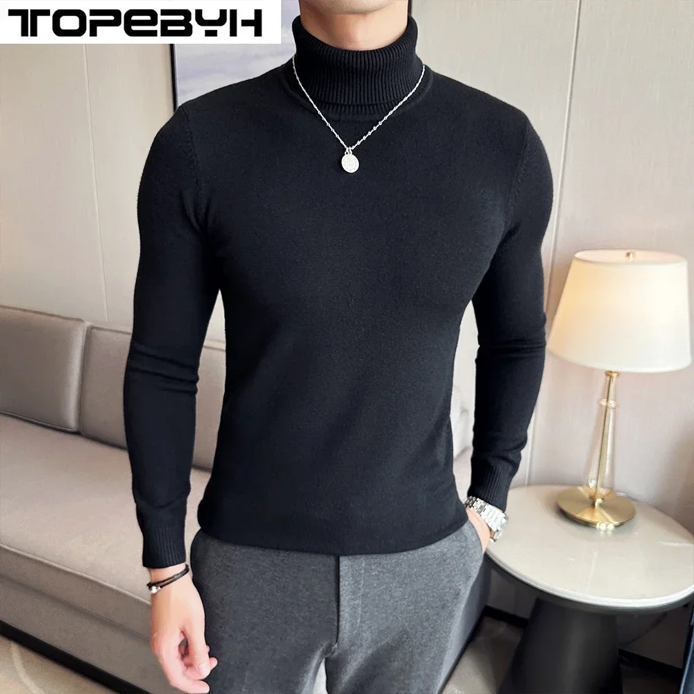 Herren Winter High Neck Strick pullover Slim Fit Langarm Pullover einfarbige Tops Herren bekleidung