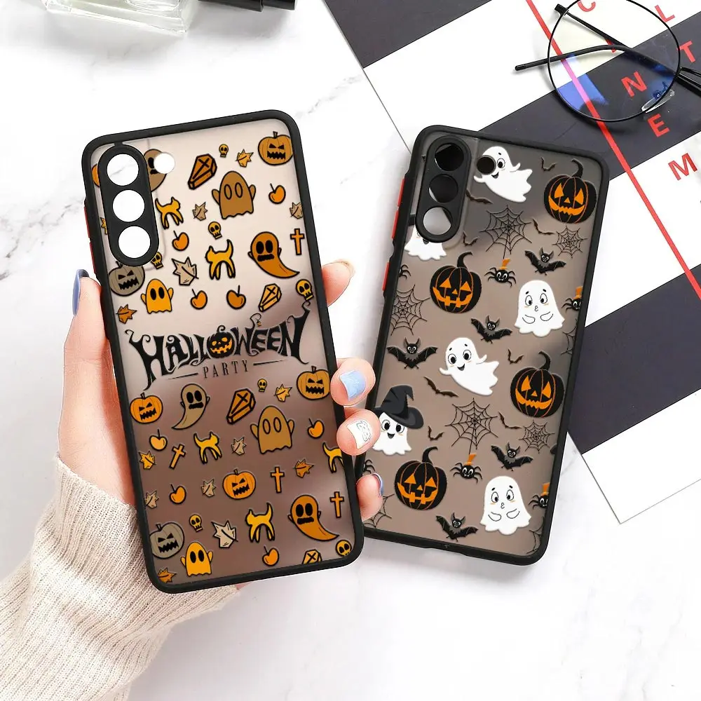 S23 Ultra Case For Samsung Galaxy S24 S22 Ultra S20 S21 FE Plus S10 Lite S24 Phone Case Matte Clear Covers Halloween Scary Ghost