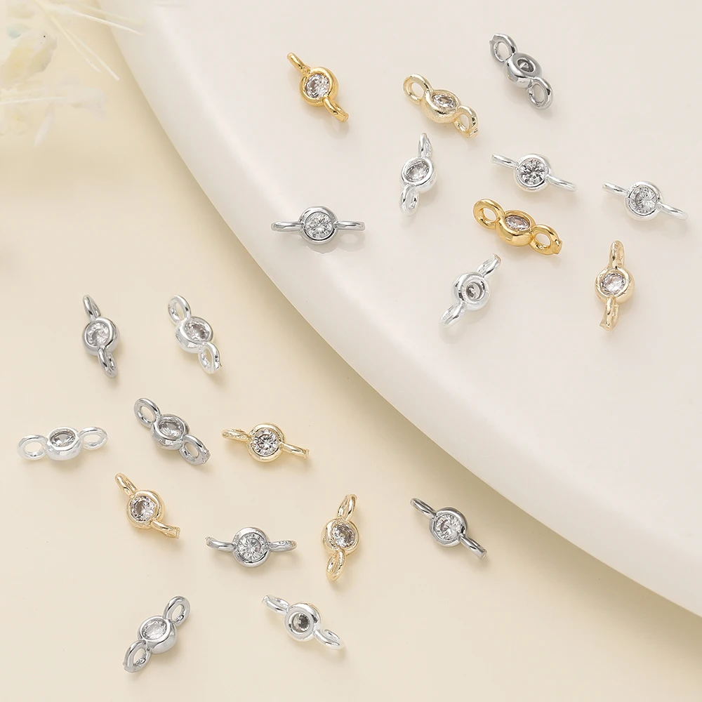 

10Pcs 14/18K Gold Color Plated 2 holes with Zircon Connect Charms Pendants for DIY Bracelet Necklace Jewelry Making Accessories