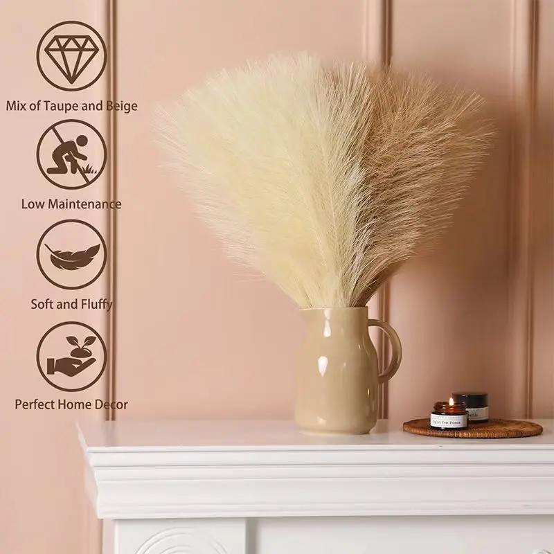 15pcs Artificial Pampas Grass Flower Bouquet For Home Wedding Decoration DIY Party Bedroom Fake Plant Flowers Vase Decor Reed