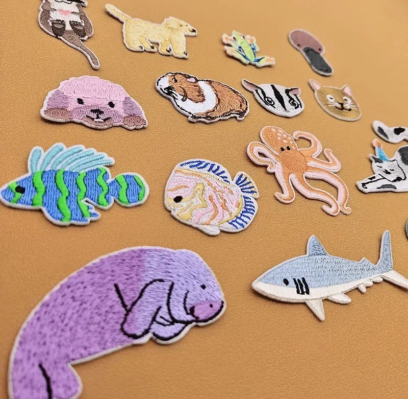 

Cartoon Embroidery Patch Shark Turtle Iron on Patches Fusible Stickers for Clothes DIY Ironing Badges Bags Hats Kids Accessories