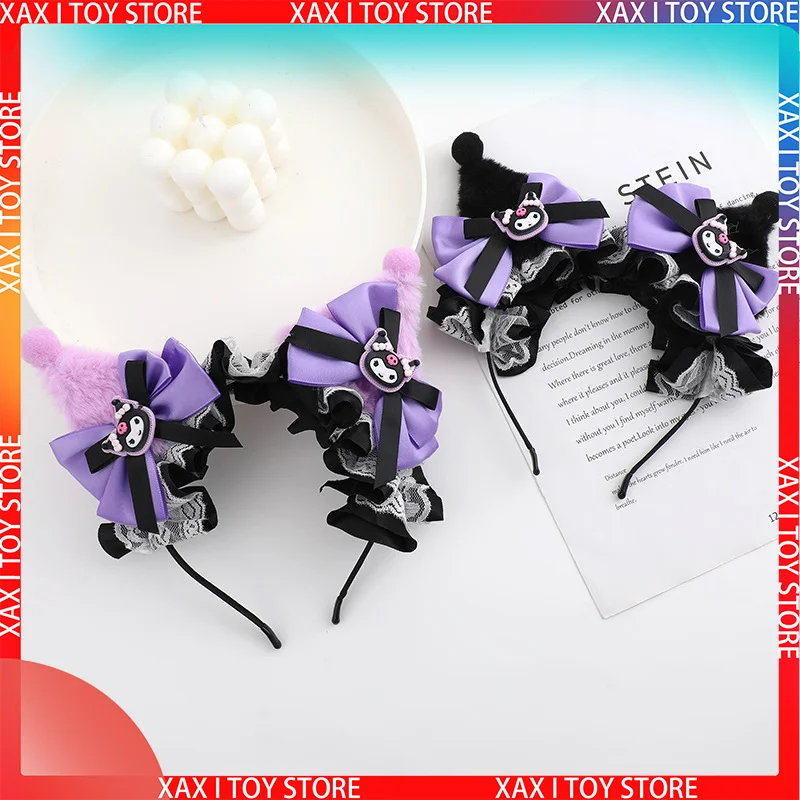 Cute Sanrio Little Devil Kuromi Headband Female Halloween Anime Ear Hair Accessories Lolita Headgear Cosplay Girl Christmas Gift