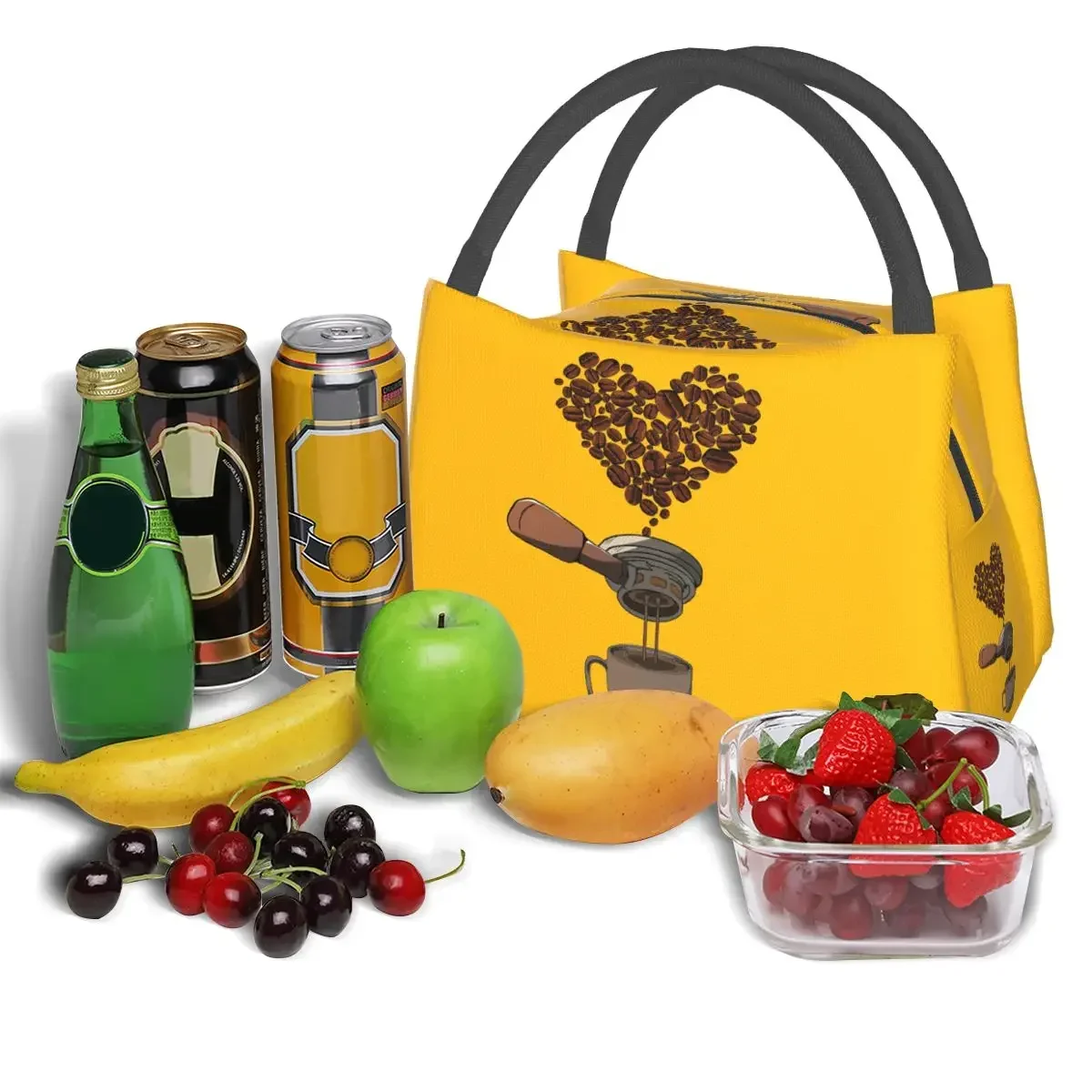 Coffee Beans Heart Barista Lunch Bag Insulated Cooler Waterproof Picnic Coffee Maker Oxford Tote Food Storage Bags