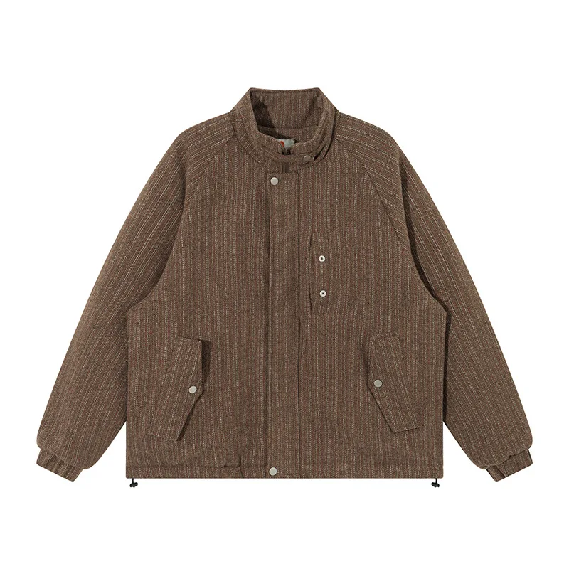 

City Ordinary Winter New Style Stand Collar Retro Striped Cotton-padded Jacket for Men and Women