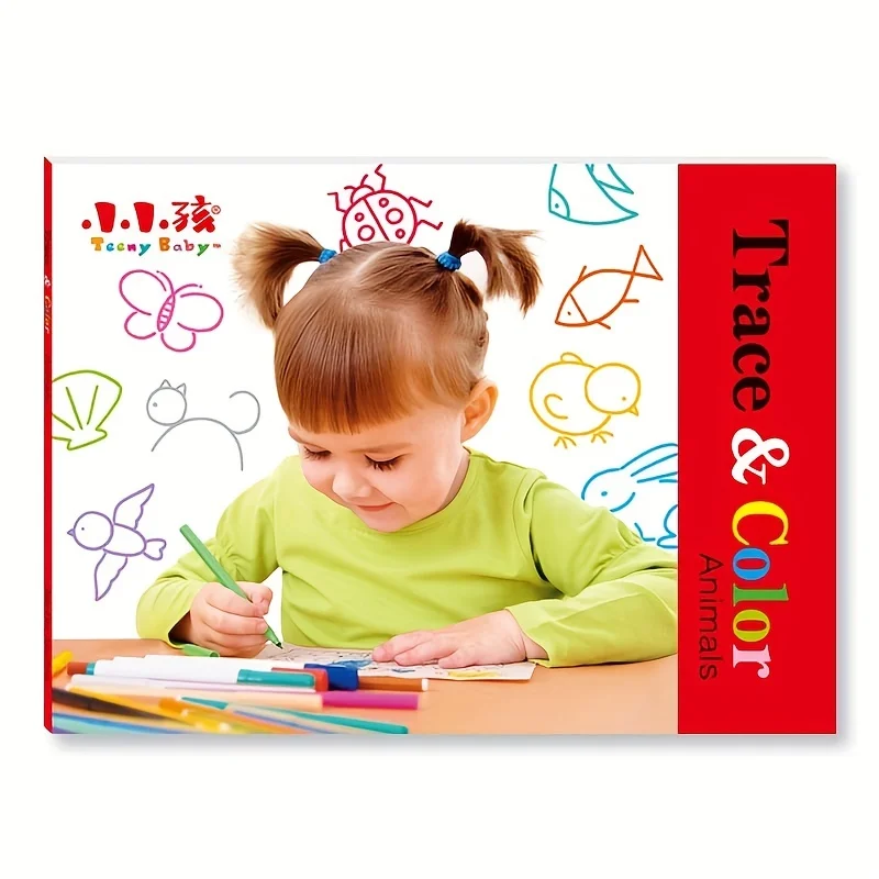 26cm*18.5cm CHILDREN\'S Large Page Coloring Book Baby Drawing Color Learning Stick Drawing Book Animal Fruit Flower