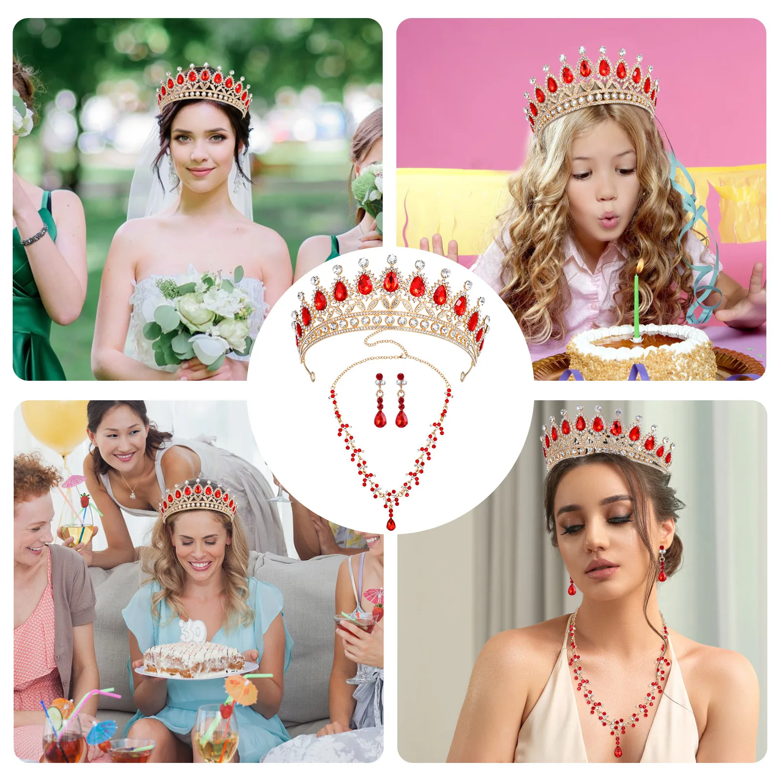 

1Set Wedding Jewelry Set Crown Necklace Dangle Earrings Rhinestone Tiara for Bride Evening Banquet Cosplay Gift