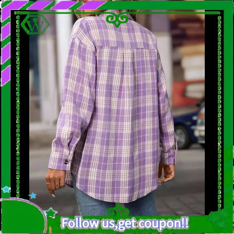 

A18P-Женская рубашка на пуговицах, клетчатая рубашка с длинными рукавами и лацканами, деловые повседневные топы, рабочая рубашка