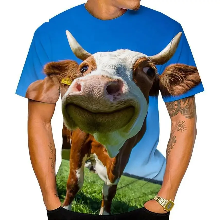 Funny Animal 3D Cow Grain Printed T Shirt Men Clothes Sports Men's Clothing Casual Streetwear Man O-Neck Tops