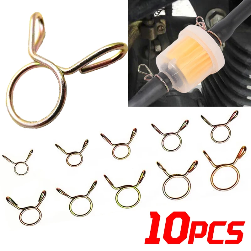 10PCS Petrol Hose Spring Clamps 5~14mm Fuel Soft Hose Elastic Clamp Iron Pipe Clip for Most Motorcycle All-Terrain Vehicle Boat