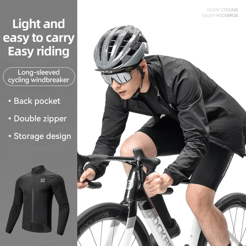 Imagen 2 del producto ROCKBROS Chaqueta cortavientos ligera para ciclismo chaqueta portátil a prueba de viento abrigo reflectante con protección solar ropa para deportes al aire libre y ciclismo