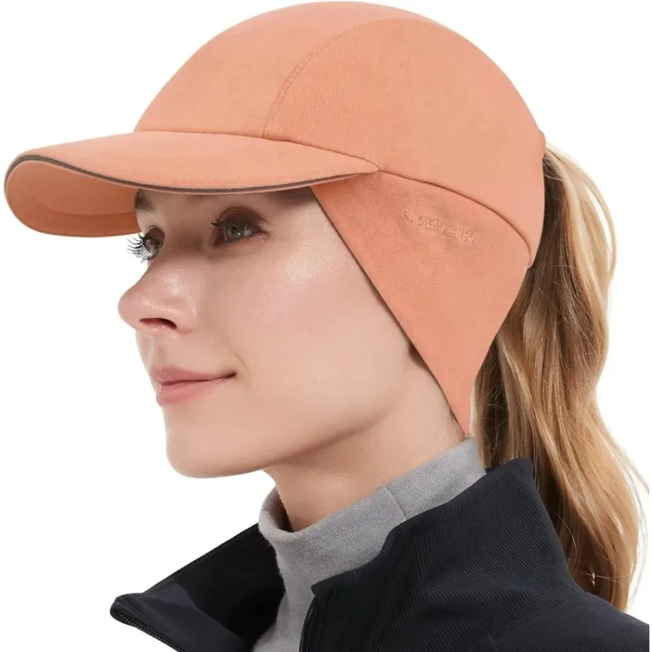 GADIEMKENSD Women's Reflective Fleece Ponytail Running Caps - Winter Golf Sports Hats with Drop Down Ear Warmer for Jogging M24