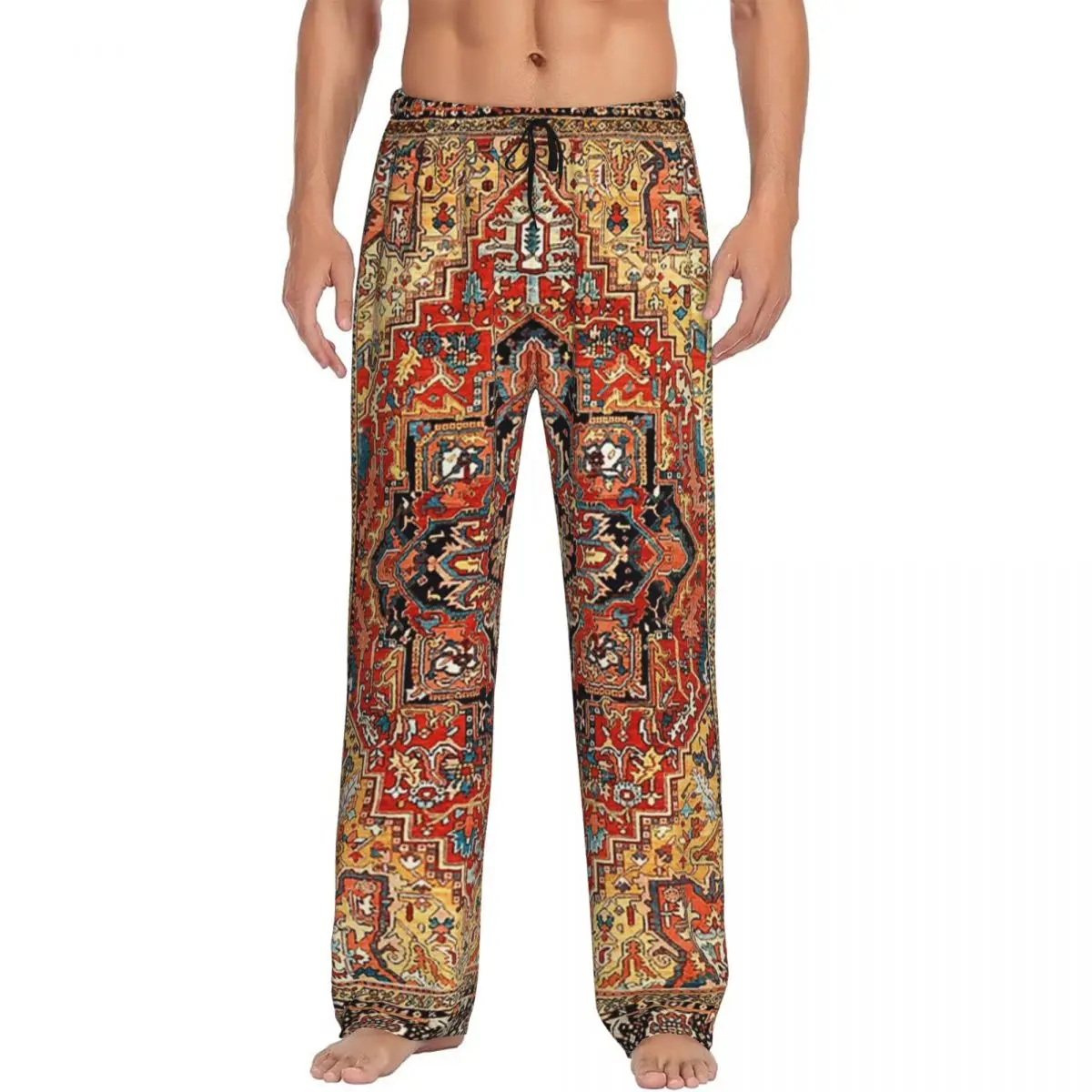 Custom Heriz Persian Carpet Print Pajama Pants Men Sleepwear Sleep Lounge Bottoms with Pockets