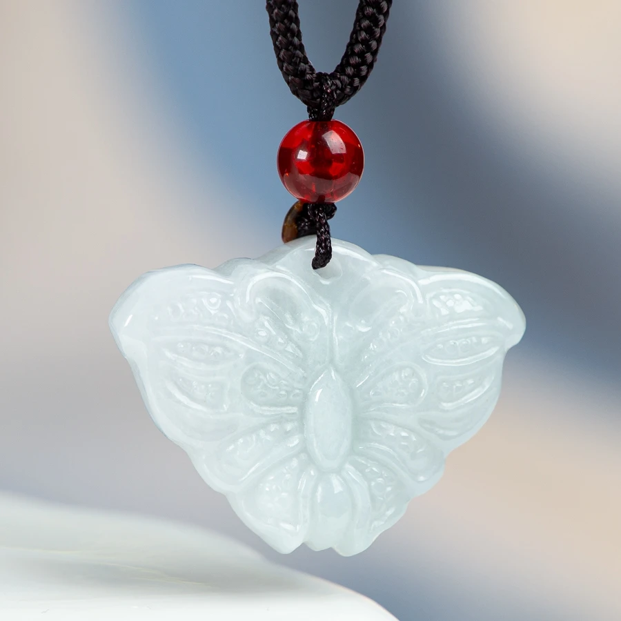 

TIMESWIND White Natural Myanmar A-type Jade Exquisite Butterfly Pendant Women Necklace with Certificate
