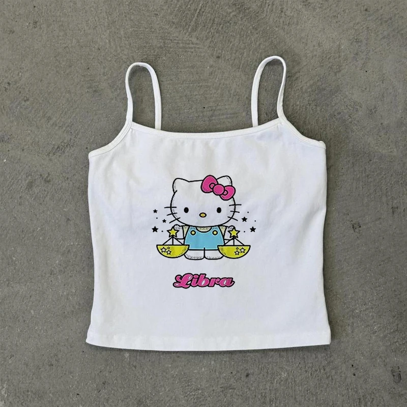 Y2k Estetica Hello Kitty Stampa Vestiti Vintage Punk Gotico Canotta Baby Tee Grunge Crop Top Emo Ragazze Donne Corsetto Canotte