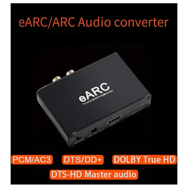 HDMI-Compatible EARC ARC Audio Extractor 192Khz Converter EARC to RCA Audio Extractor Adapter for DTS Dolby Atoms AC3