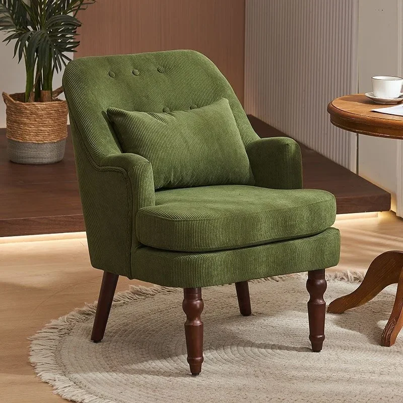 DSA American vintage single sofa, Nordic living room, balcony, bedroom, lazy lounge chair, fabric corduroy small sofa