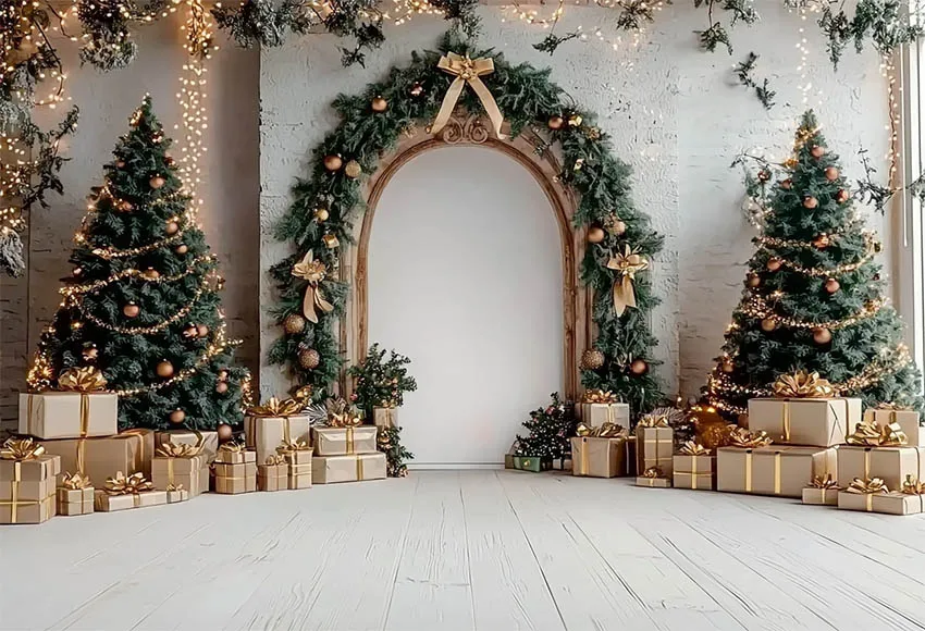 Фон Mehofond с изображением арки гирлянды кирпичной стены Рождественская фотография для детей портрет дерево подарочные коробки огни Декор Фон фотозона