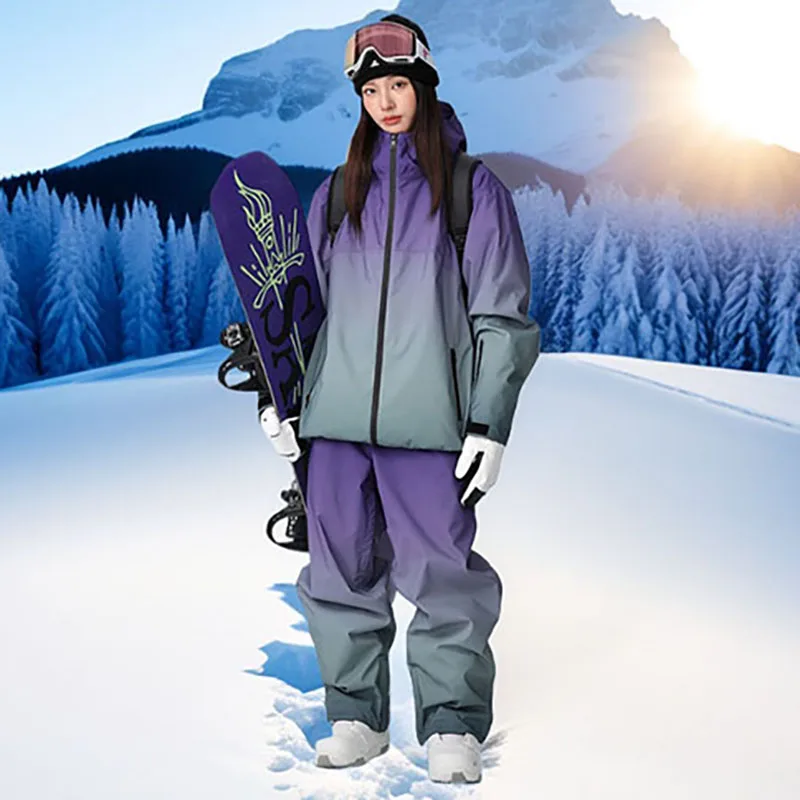 

Новинка 2023 года, женский лыжный костюм, двухбортный уличный водонепроницаемый ветрозащитный хлопковый лыжный комплект с зажимом, теплая дышащая свободная зимняя куртка