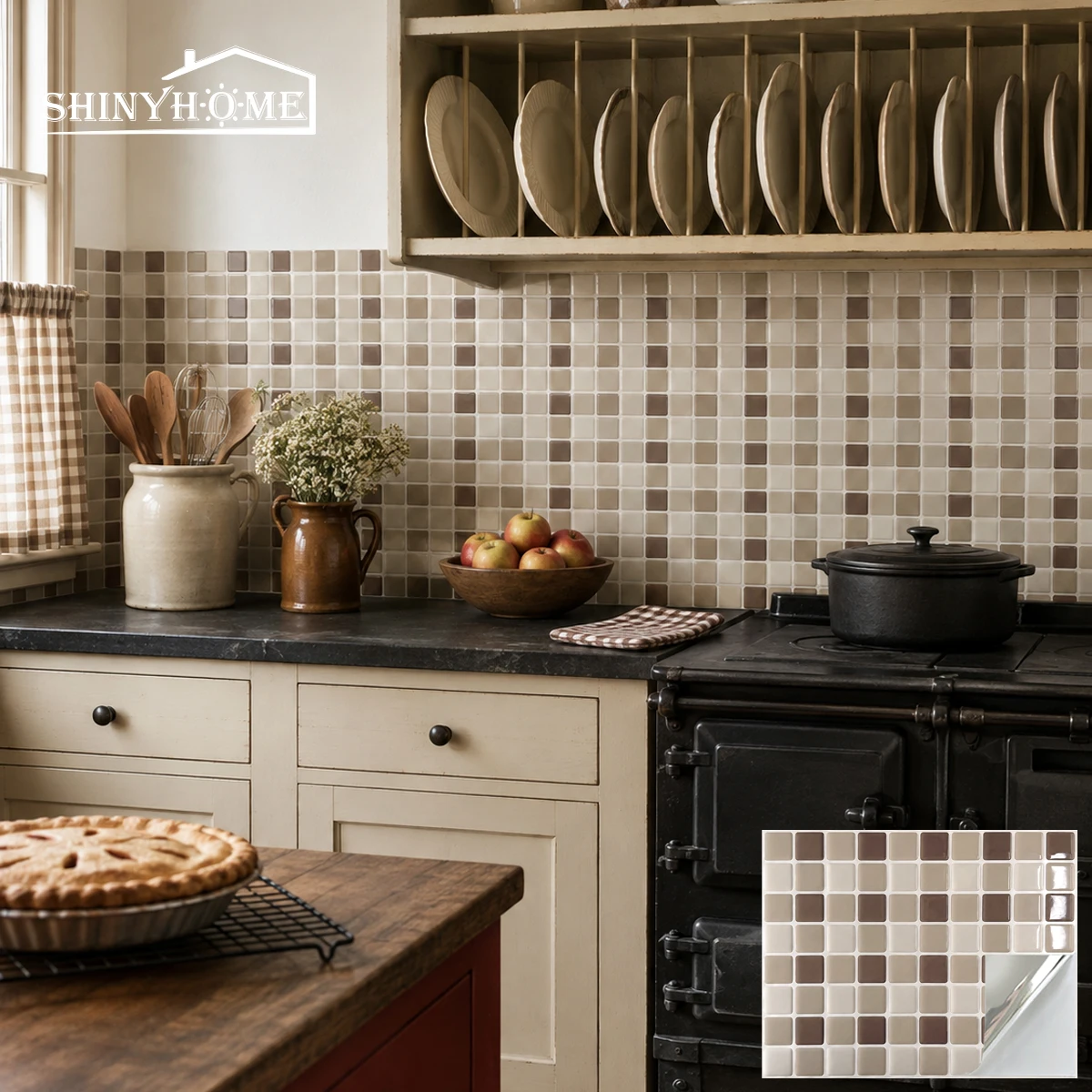 10 Pcs 3D Mosaic Style Peel and Stick Wall Decals, Suitable for Kitchen Wall Decoration, 11.42