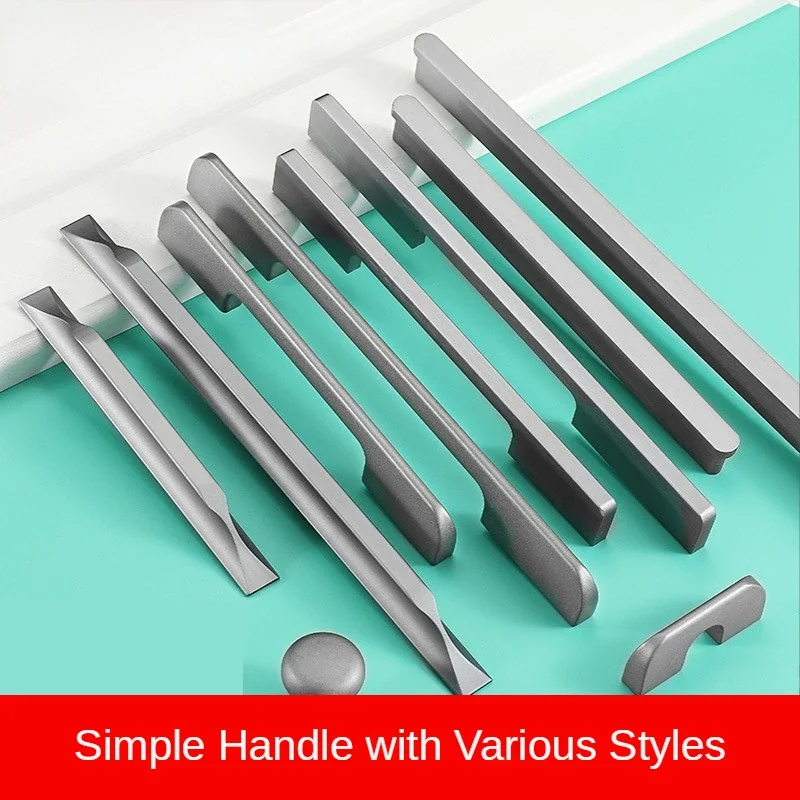 

Gray Aluminum Alloy Cabinet Door Furniture Handle Lengthened and Thickened Drawer Wardrobe Shoe Cabinet Door Handle