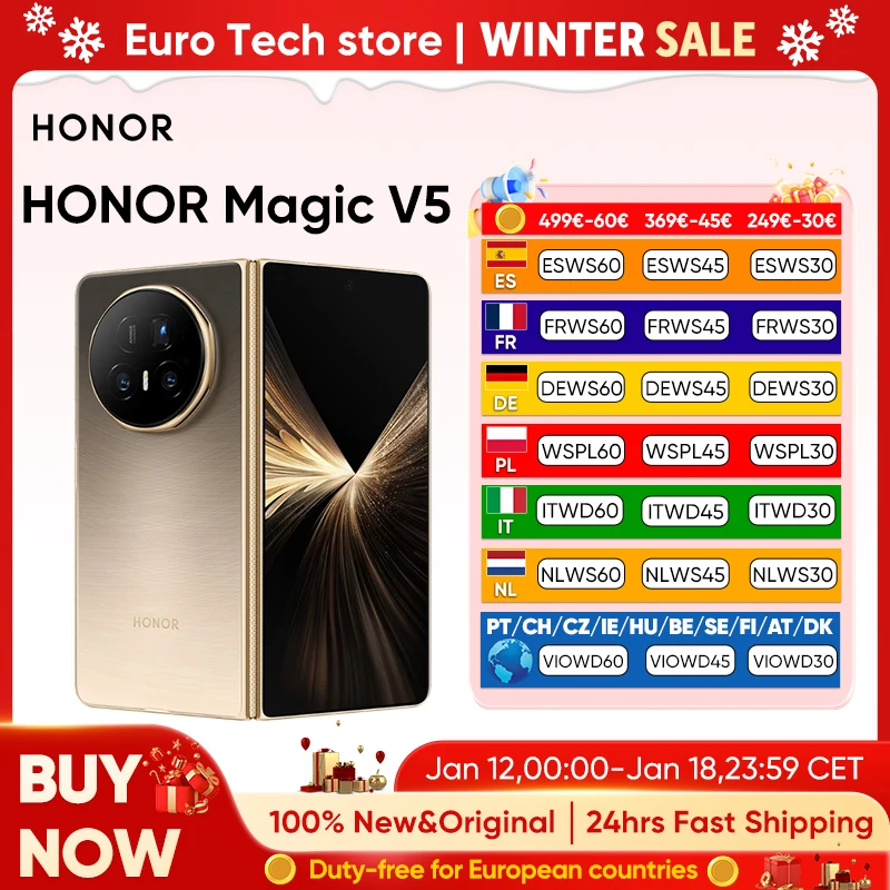 HONOR Magic V5 Versione globale Smartphone 5G originale Doppio display OLED HDR Snapdragon 8 Elite 5820mAh 7.95 66W SuperCharge