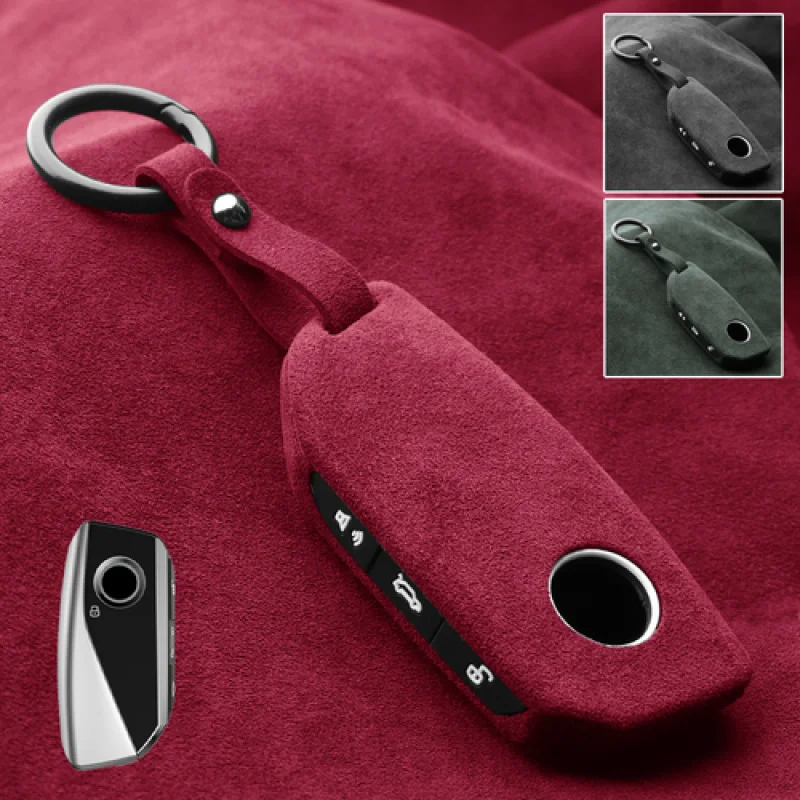

A+ Suede Leather Silicone Car Key Fob Case Cover For BMW 7 G07 XM IX I7 X7 2023