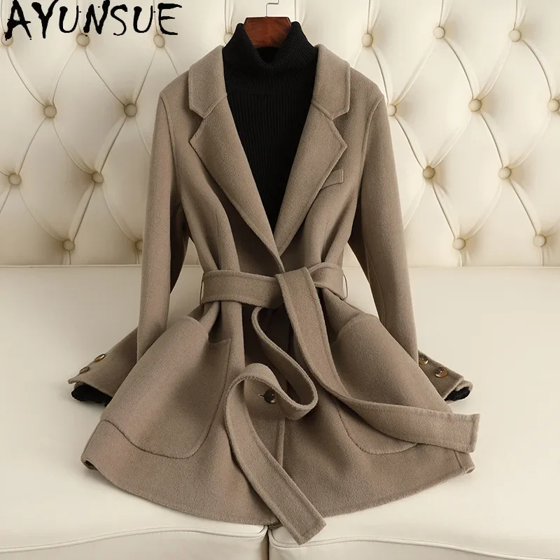 AYUNSUE Wool Coat 100% Women 2024 Autumn Winter Midi Coats for Womens Fashion Loose New in Outerwears Women Clothing пальто