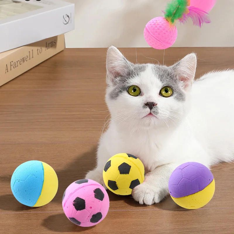 Cat toy latex foam ball interactive play chasing ball toy with feather pet supplies factory spot cross-border Hierba para gato