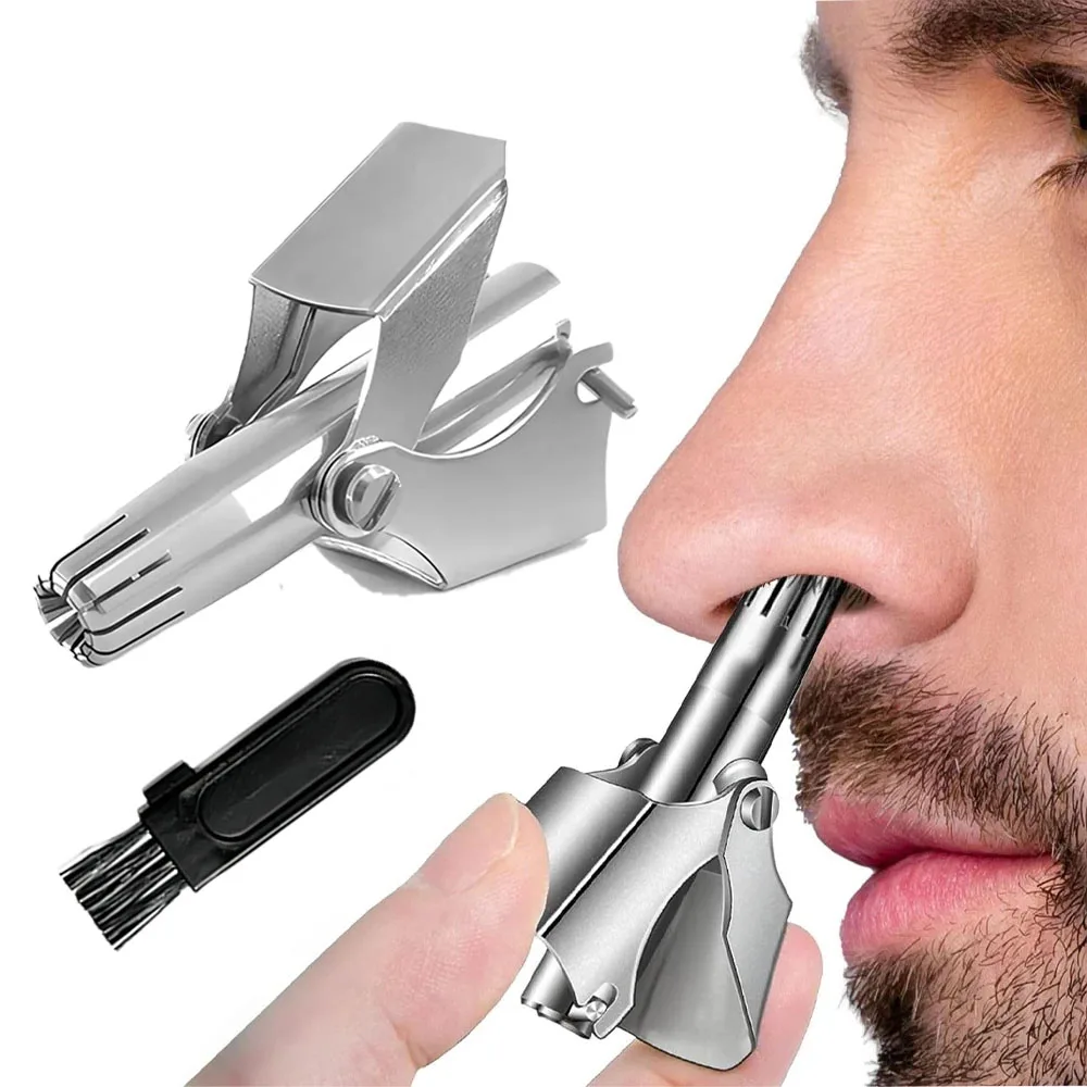 Manual Nose Hair Trimmer for Men Women, Stainless Steel, Waterproof, No Battery Needed with Cleaning Brush Painless Hair removal