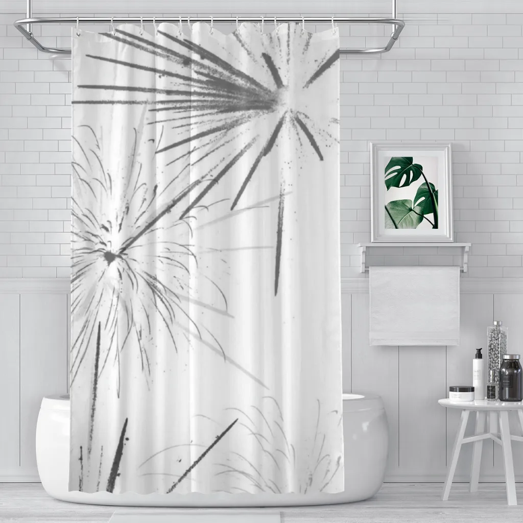 

Black And White Fireworks Unique decor Modern Fabric Bathroom Shower Curtains art design Print Curtain