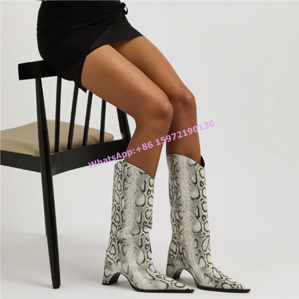 

Strange Style Heels Snakeskin Boots Women's Fashion Slip On Pointy Toe Knee High Boots Sexy Runway Elegant Chic Style Shoes 2025