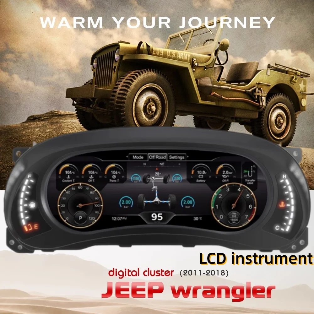 Anti-glare Treatment 12.3inch LCD Digital Cluster for Jeep Wrangler JK 2011-2018 Instrument Speedometer Dashboard Display Screen