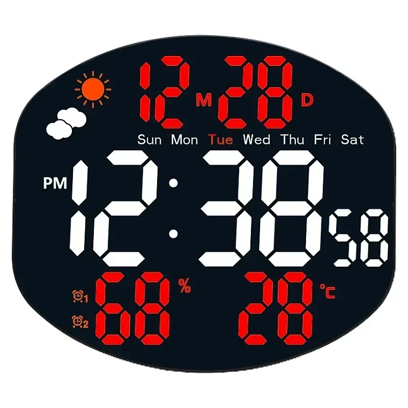 Digital Wall Clock Date Week Display Home Decoration Tabletop Dual Alarms Clock for Gift Birthday Bedroom Living Room Elderly
