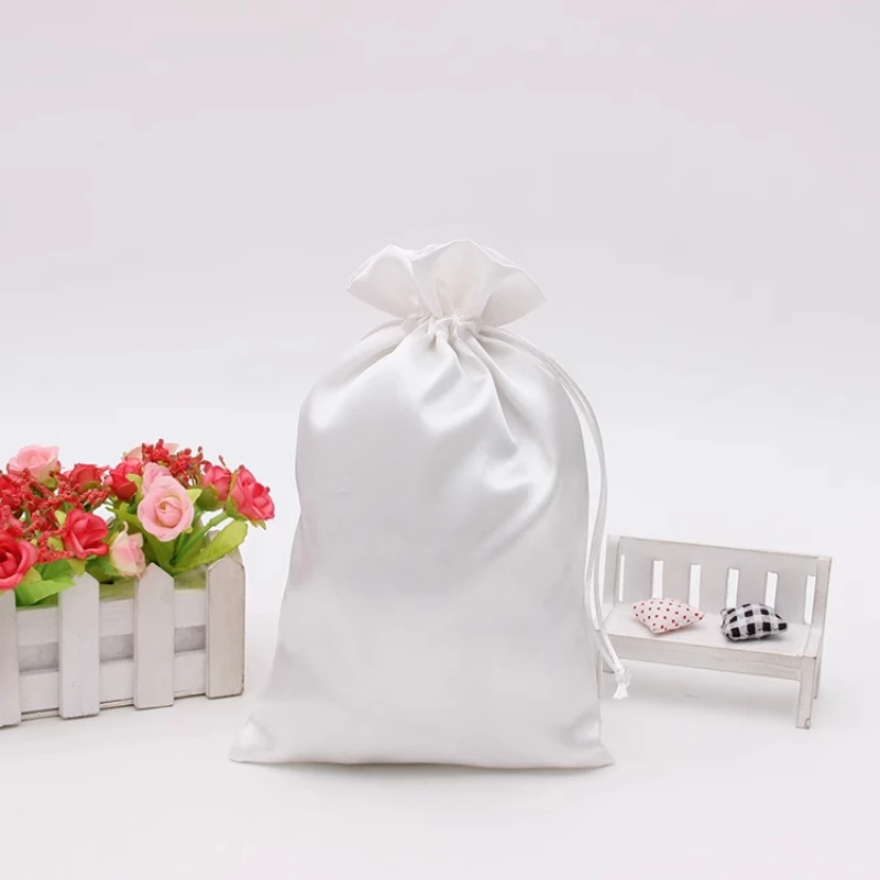 50 قطعة مجوهرات الحرير الأزرق الرباط حقيبة ماكياج أحذية الملابس عذراء وصلات شعر الباروكات أكياس التعبئة والتغليف تخزين شعار مخصص