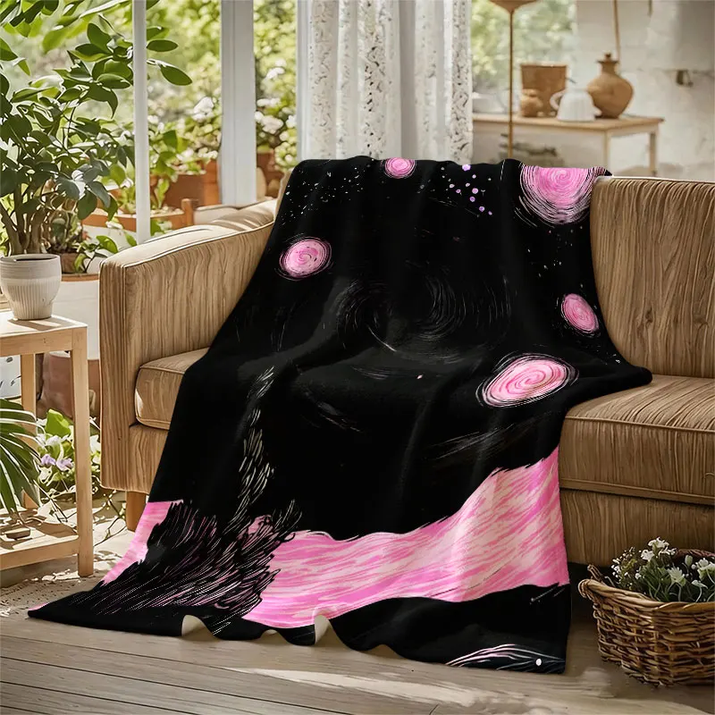 Starry Night Pink Van Gogh Flannel Blanket Perfect for Sofa Office Bed Travel Sleep Read Relax Camping Four Season Use