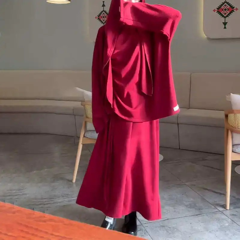 

Spring 2025 Middle East Cross Comfortable Loose Versatile Color Skirt Set Women's Fashionable Two-Piece Suit