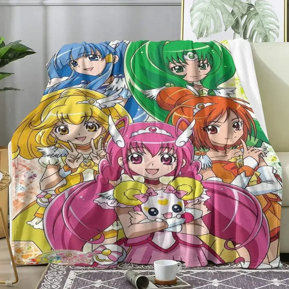 Cure Happy, S-Smile P-PreCure Throw Soft Flannel Throw Blanket, Breathable Summer Nap Blanket For Home Travel Cozy Decor