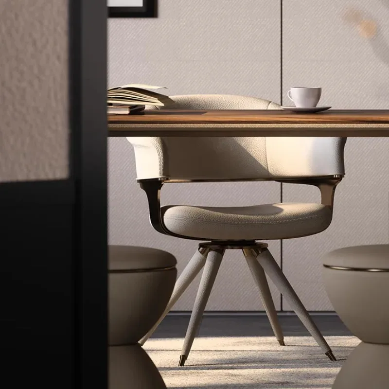Designer leather book chair, villa whole house with study series, Italian light luxury rotatable desk chair V-grade granular