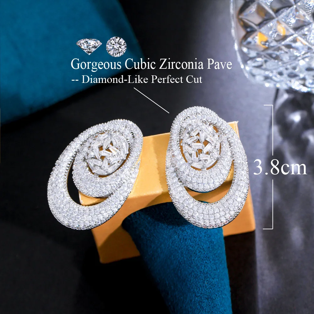 CWWZircons Druzy CZ Stone Pave Geometric Big Endless Round Earrings for Women High End Zirconia Wedding Prom Jewelry CZ524