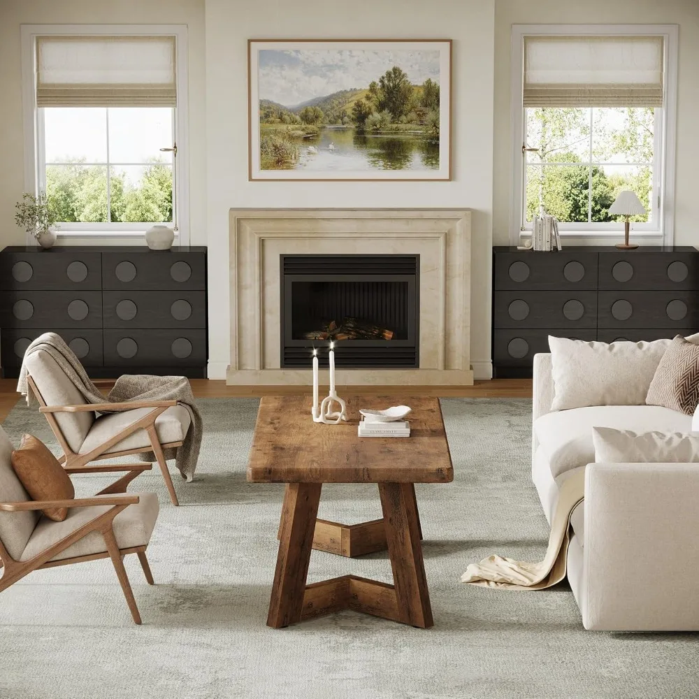 طاولة القهوة، طاولة مركزية للمزرعة بأرجل على شكل حرف V، 47.2 × 23.6 بوصة طاولات غرفة المعيشة المستطيلة، سهلة التجميع، روس #5