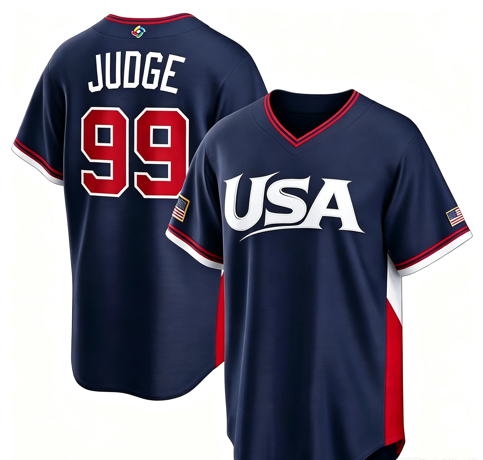 2026 New Unisex Navy V Neck USA Baseball Jersey Red White Trim Short Sleeve Sport Training Shirt  Breathable Quick Dry Fan Tee