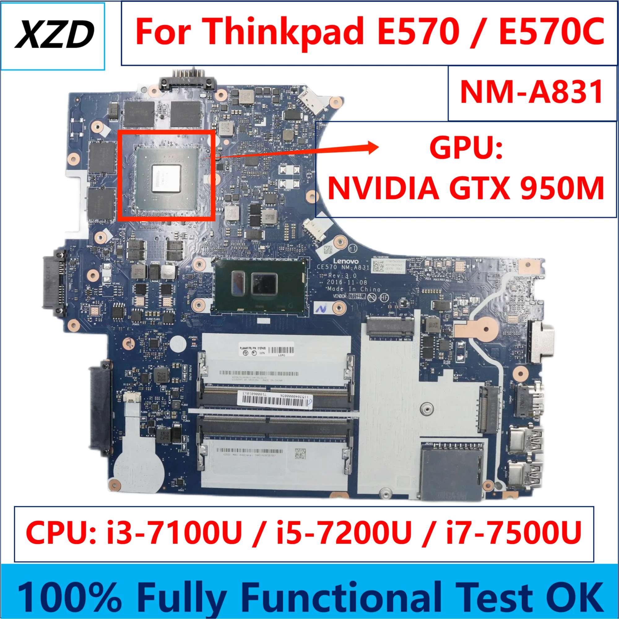 

CE570 NM-A831 Mainboard For Lenovo Thinkpad E570 E570C Laptop Motherboard with i3 i5 i7 CPU GTX950M-GPU 100% test OK