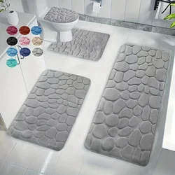 Toilet Seat Cover 4Pcs Set Bath Mat Shower Room Floor Rug Home Bathroom Anti-Slip Absorbent Doormat Pebbles Bathtub Decor Carpet