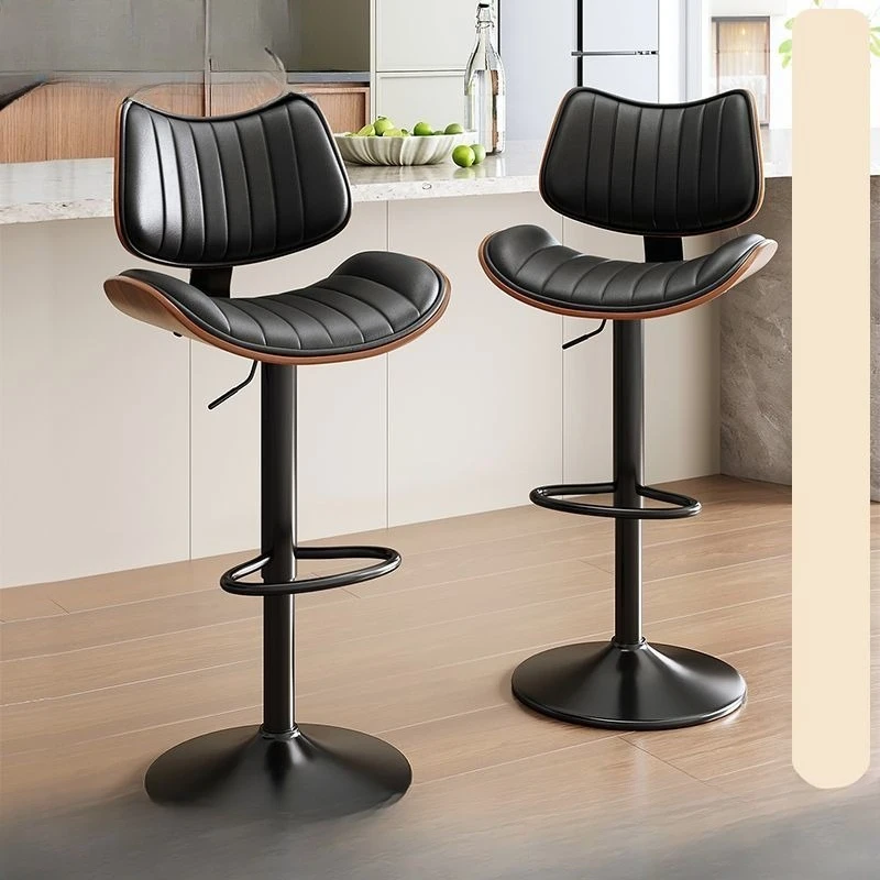 Curved wood bar chair, light luxury simple high chair, household lift adjustment chair