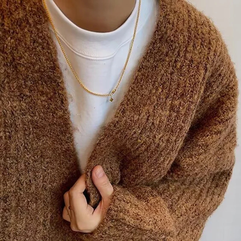 Herbst Winter männer Einfarbig Strickjacke Pullover Strickwaren Koreanische Taste Strickjacke Männlichen Vintage Pullover Hip-Hop Streetwear – Detail 18