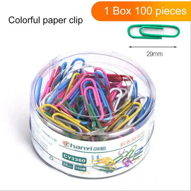 100Pcs Colorful Metal Paper Clip Binder Clip Paper Office Stationery Binding Supplies Office School Stationery Marking Clip 29mm